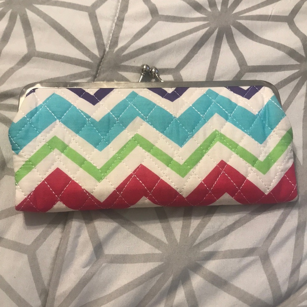 Hobo-styled multi-colored chevron wallet